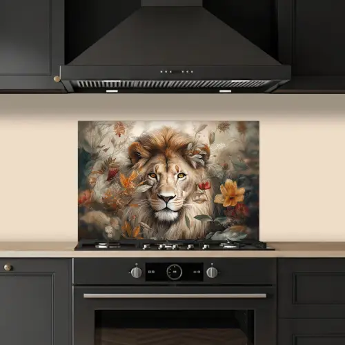 Leeuw - Wilde dieren - Planten - Natuur - Bloemen keuken achterwand spatscherm klein -sfeer1