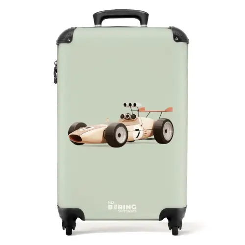Beige retro raceauto op groen achtergrond NBS - Handbagage koffer - Kinderen Unisex middel -productfoto_recht