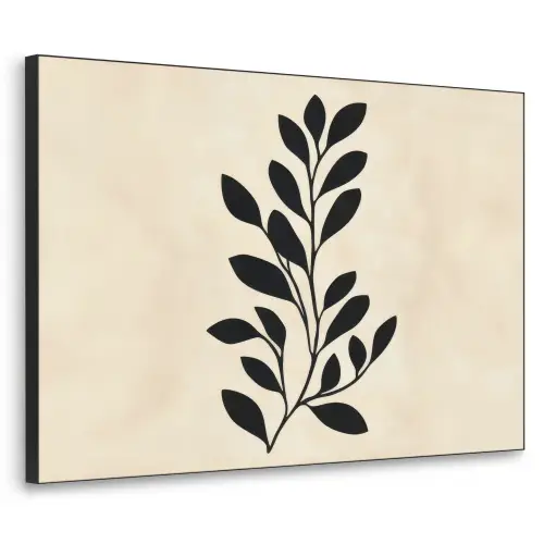 Minimalistisch - Tak - Bladeren - Zwart Textielframe zwart klein -3d
