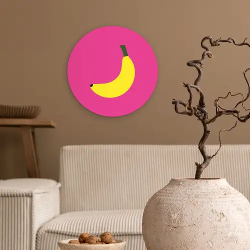 Banaan - Geel - Fruit Wandcirkel kunststof plaat 5mm dik klein -sfeer1
