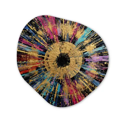 Explosie - Goud - Kleurrijk - Abstract Wandcirkel Organisch Forex 3mm klein -3d