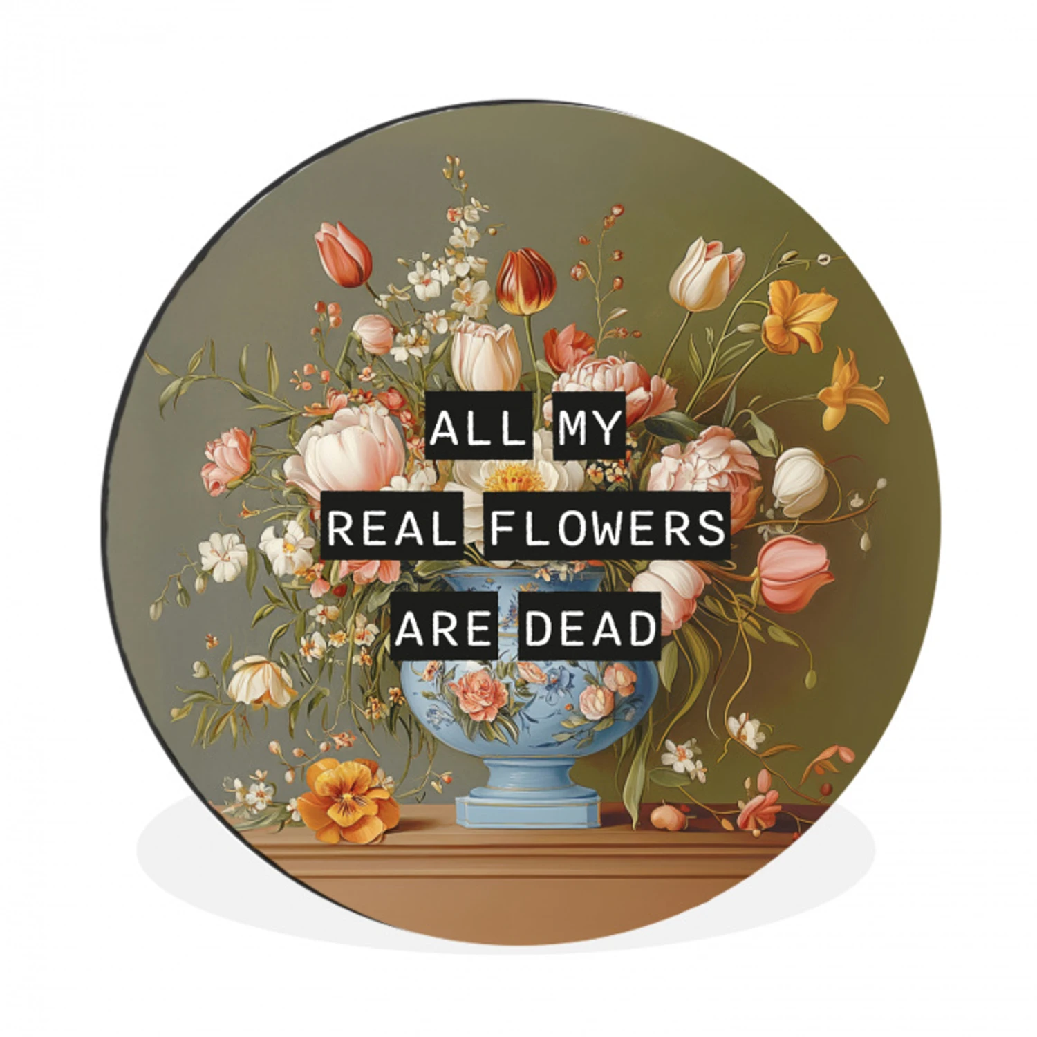 Bloem - Quote - Vintage - Art Wandcirkel aluminium klein -3d