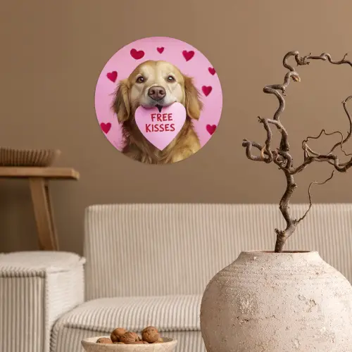 Hond - Kiss- Valentijn - Hartjes Wandcirkel behangsticker klein -sfeer1