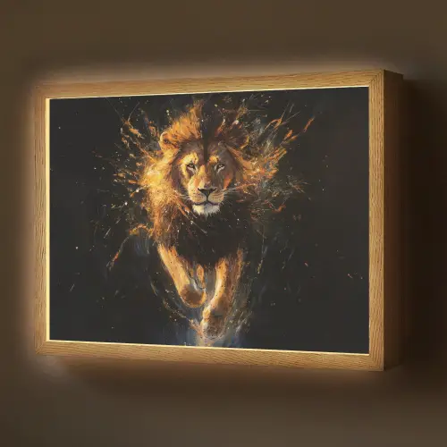 Leeuw - Zwart - Oranje - Verf Light Box met batterij (Wandlamp) middel -z3d_website