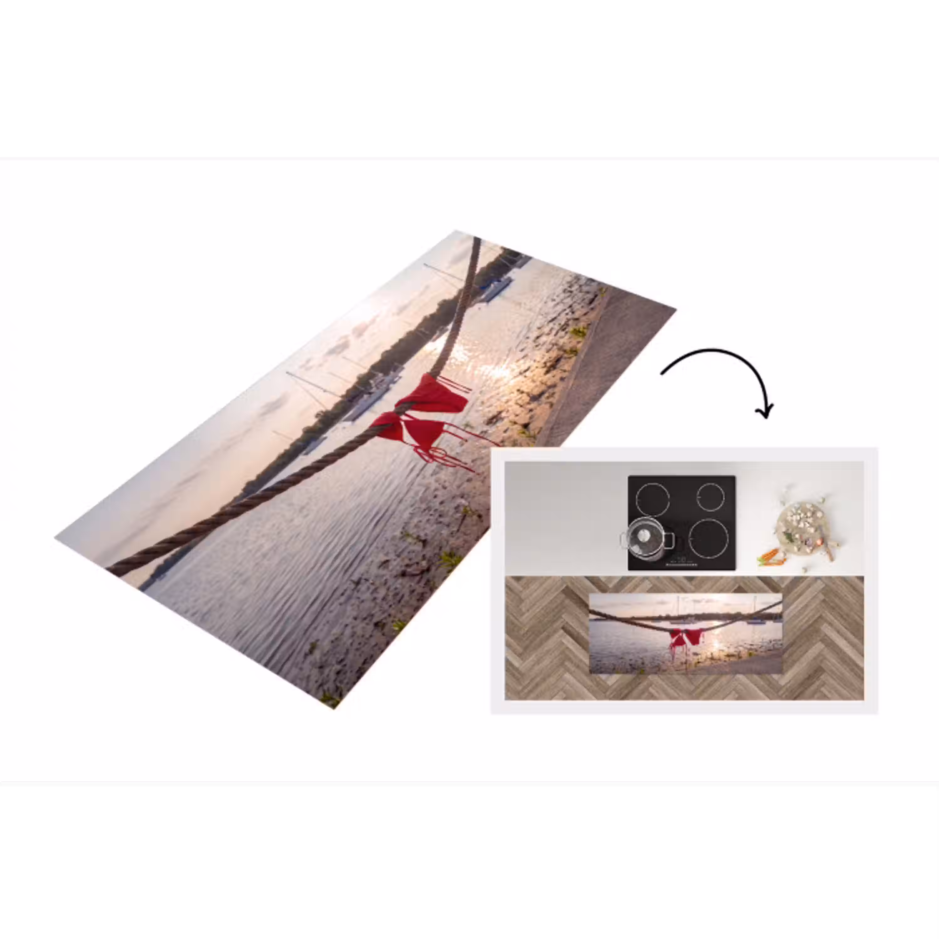 Badkleding - Rood - Zomer - Water - Zonsondergang Keukenloper - keukenmat middel -3d