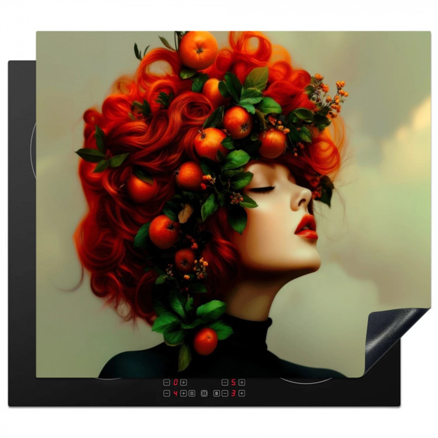 Vrouw - Appels - Rood - Bladeren Inductie beschermer vinyl 3mm middel -3d