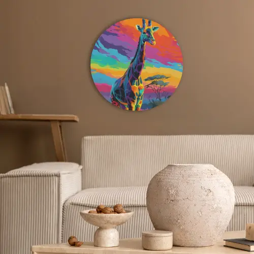 Giraffe - Savanna - Lucht - Gekleurd Akoestische PET Vilt - Rond klein -sfeer1