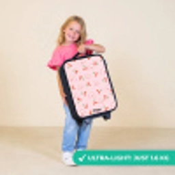 Roze met regenboog en kersen patroon Kinderkoffer - Zwart klein -sfeer2_UK