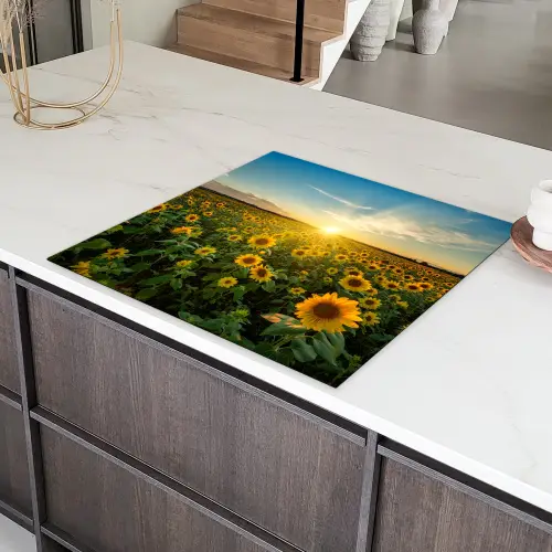 Zonsondergang - Bloemen - Zonnebloem - Horizon - Landschap Inductie beschermer vinyl 3mm middel -sfeer8