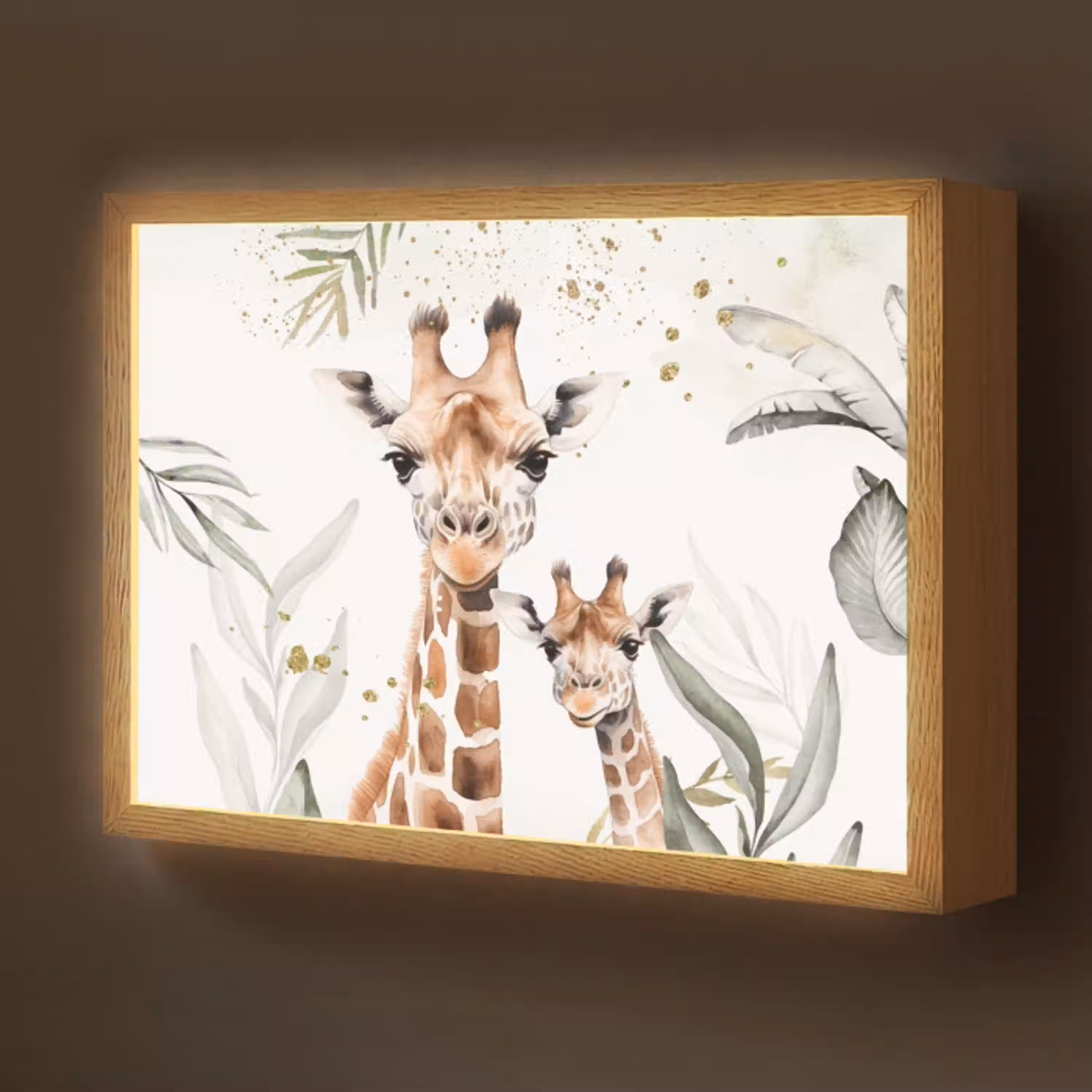 Giraffe - Bladeren - Kinderen - Dieren - Jungle Light Box met batterij (Wandlamp kind) middel -z3d_website