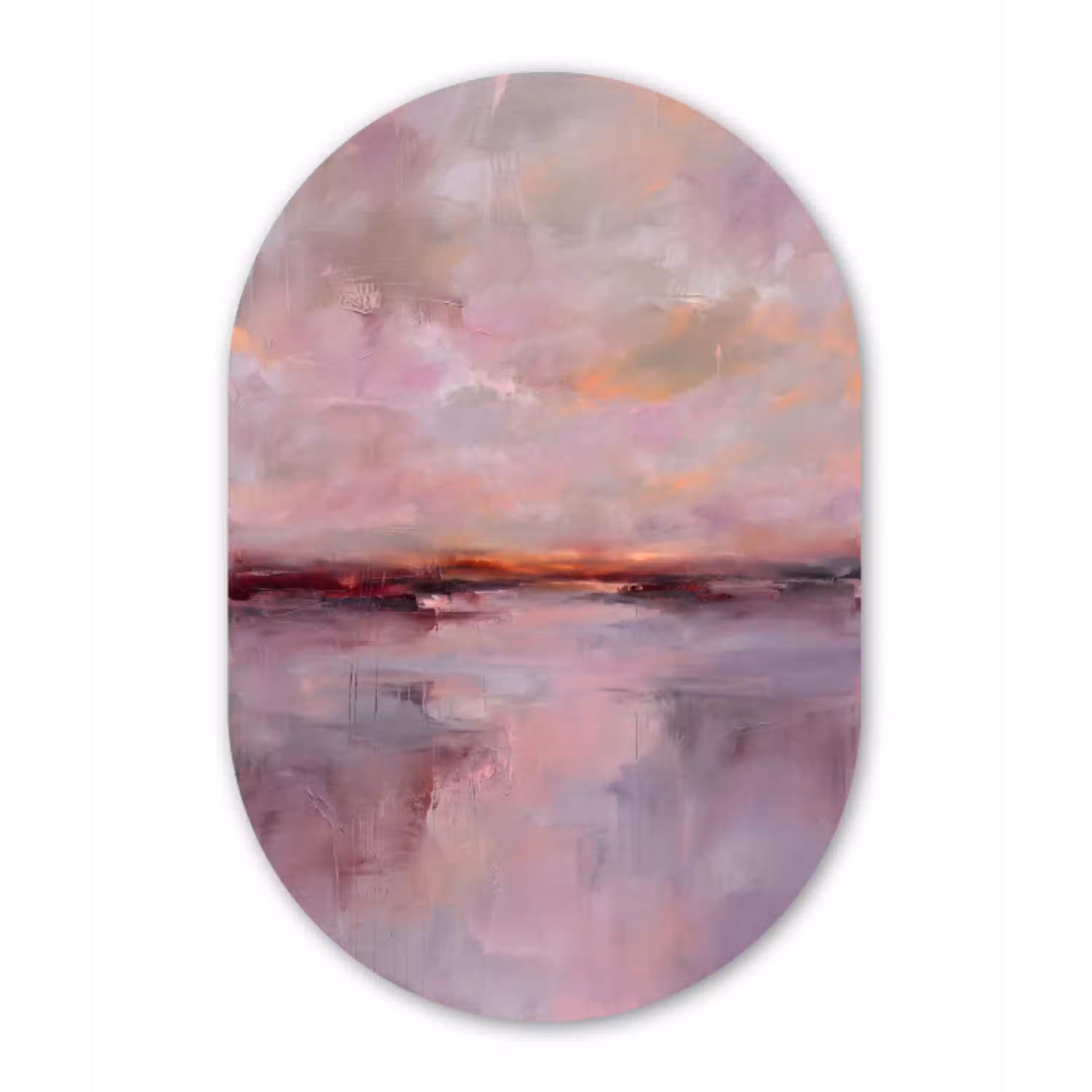 Landschap - Zonsondergang - Abstract - Modern - Roze Wandcirkel Ovaal Aluminium middel -3d