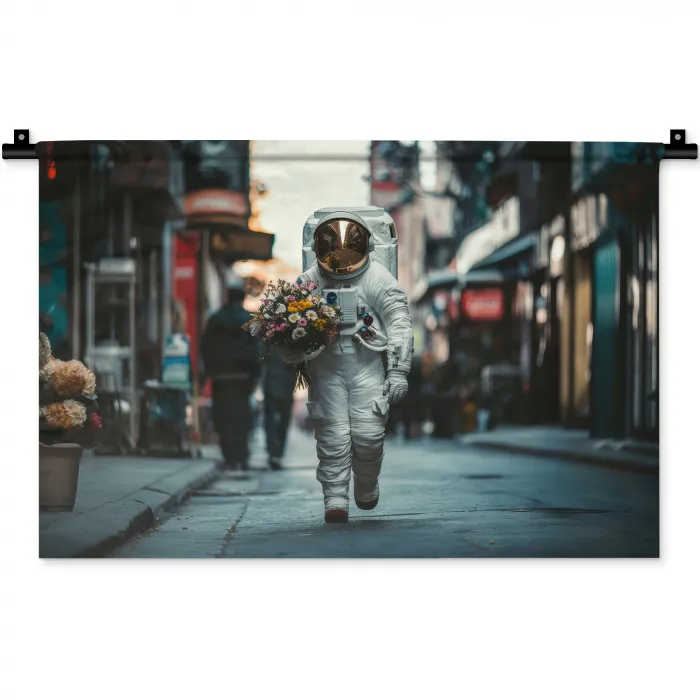 Boeket - Bloemen - Kleurrijk - Astronaut Wandkleed katoen klein -zz3d
