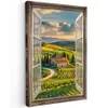 Doorkijk - Toscane - Uitzicht - Landschap - Zomer Tuinposter op houten frame 2 cm dik klein -3d