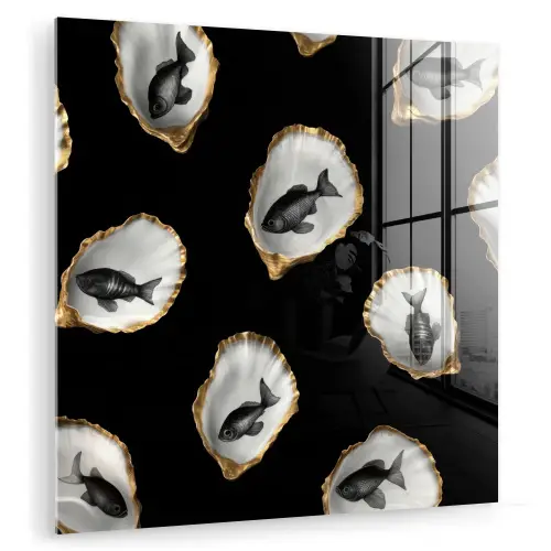 Oesters - Zwart - Vissen - Goud plexiglas 5mm klein -zzzproduct_nieuw
