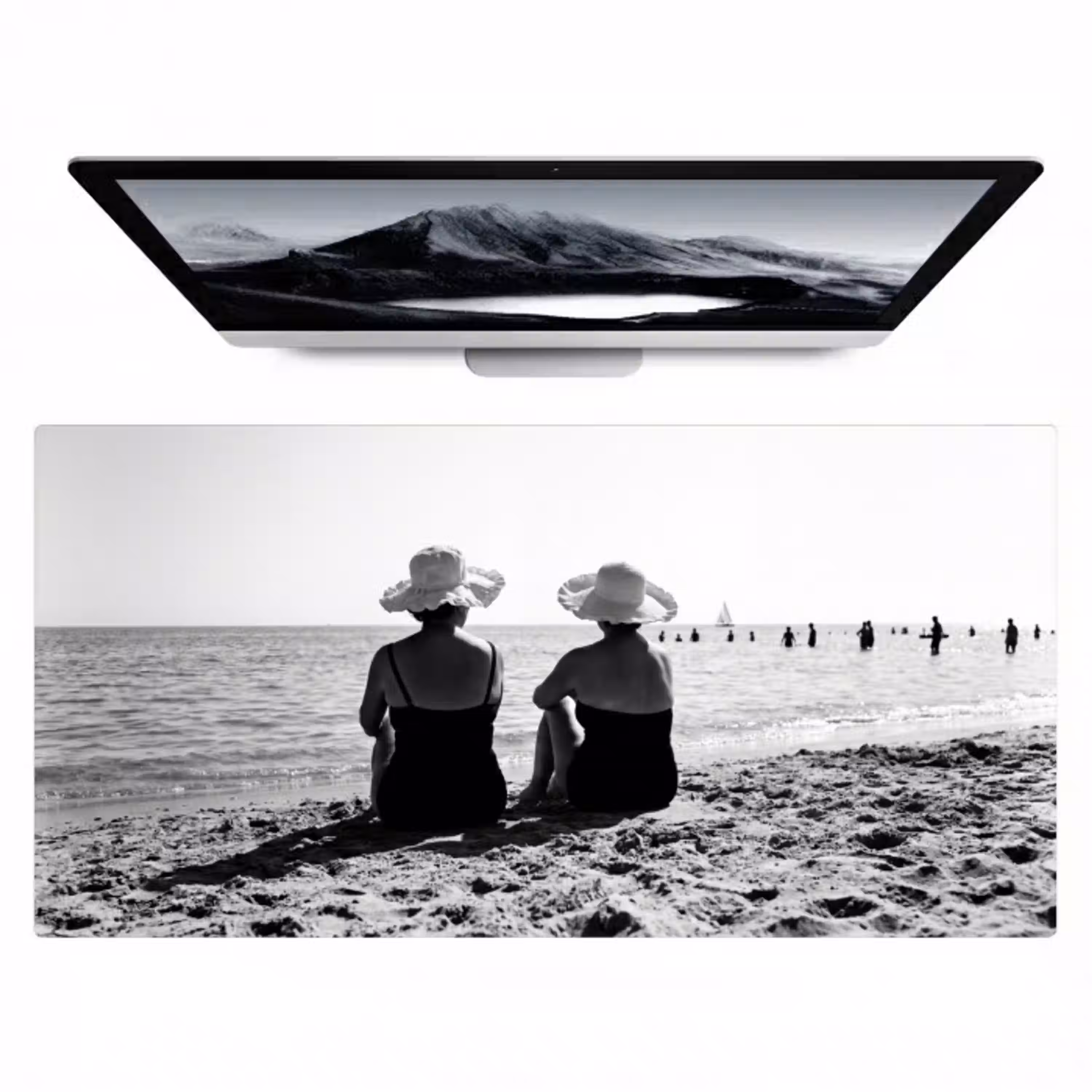 Vrouwen - Zonnehoed - Strand - Zwart - Wit Muismat XXL klein -zzz3d