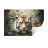 Tijger - Vlinders - Dieren - Jungle - Bloemen Muursticker klein -3d