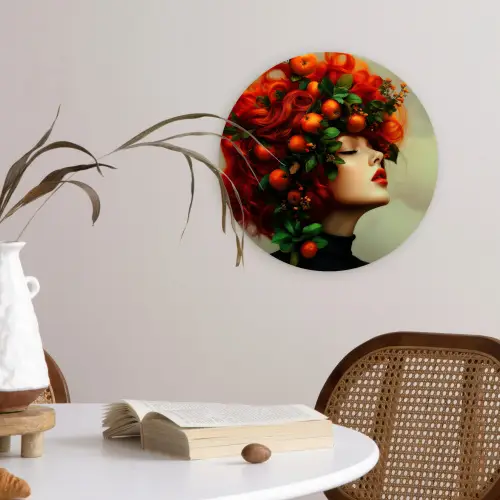 Vrouw - Appels - Rood - Bladeren Wandcirkel plexiglas klein -sfeer4
