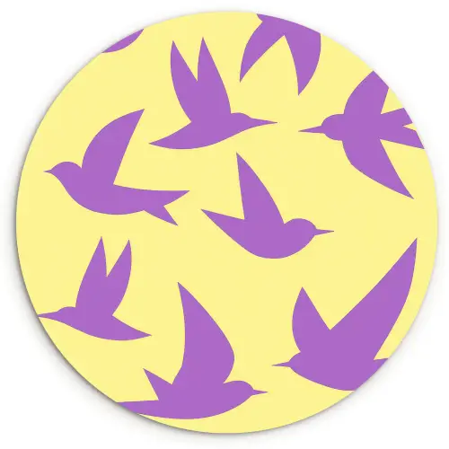 Vogels - Cirkel - Geel - Beweging Wandcirkel kunststof plaat 5mm dik klein -3d