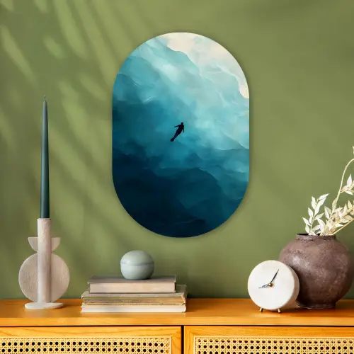 Zee - Silhouet - Abstract - Blauw Wandcirkel Ovaal Forex klein -sfeer2