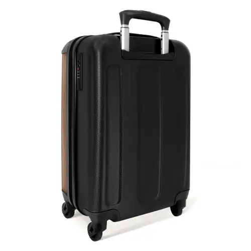 Minimal - Warm bruin met zwarte streep NBS - Handbagage koffer - Unisex middel -achterkant