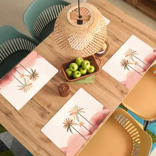 Palmbomen - Heuvels - Minimalistisch - Zachtroze Placemat vinyl groot -zzsfeer5_Kitchenyeah-website