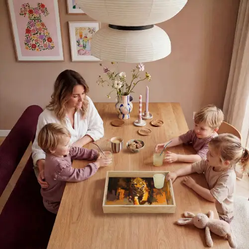 Tijger - Geschilderd - Oranje - Penseelstreken Dienblad Rechthoek middel -sfeer4