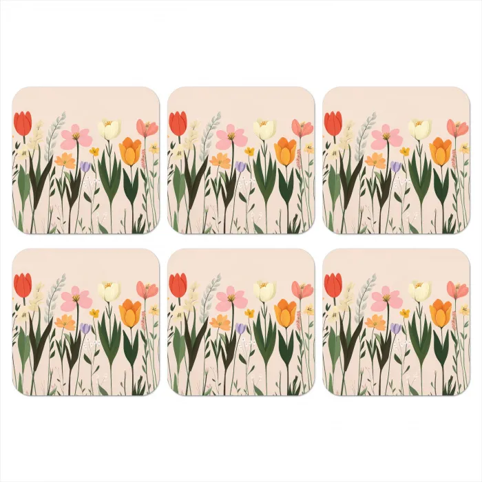 Pasteltinten - Bloemen - Illustratie onderzetter kurk middel -3d