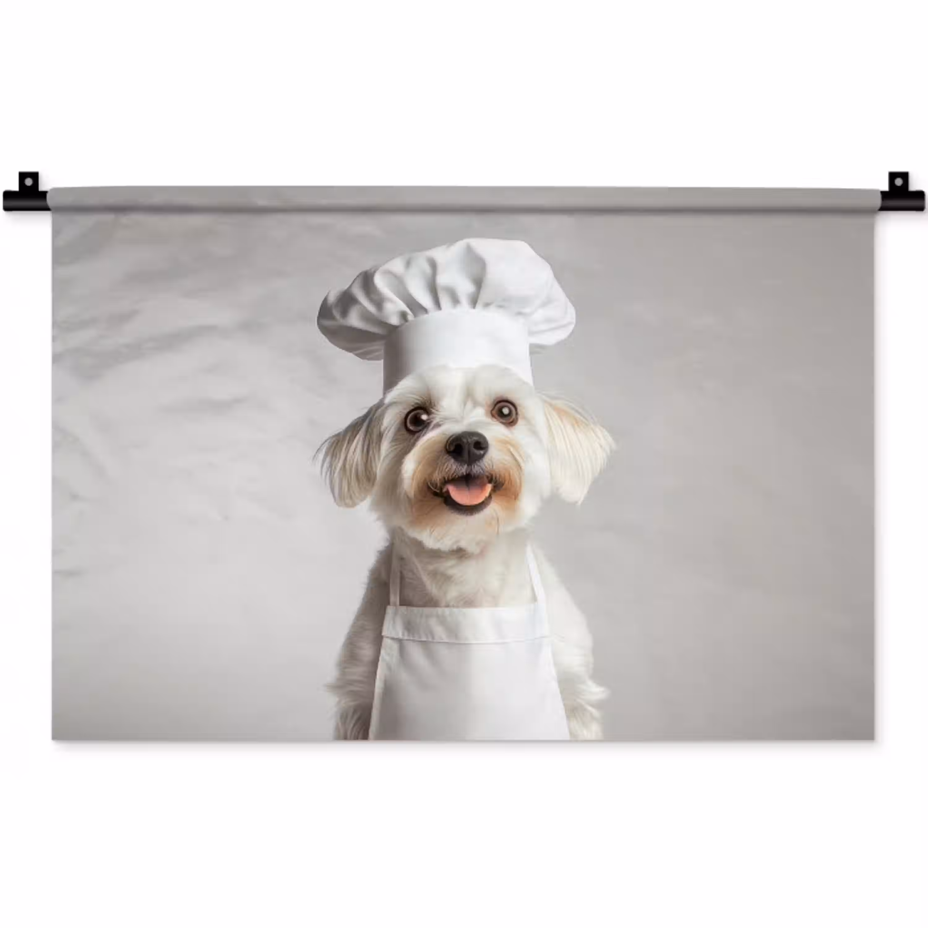 Hond - Wit - Kok Wandkleed katoen klein -zz3d