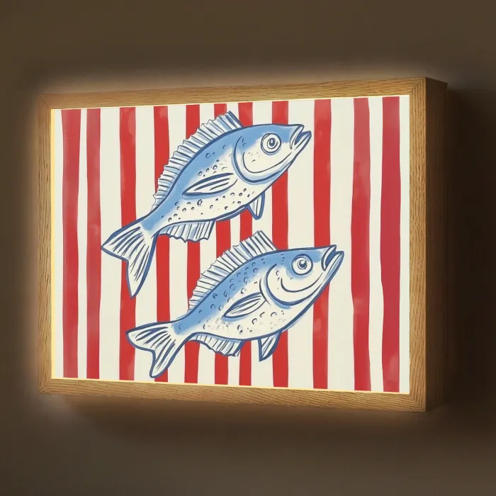 Vissen - Verticale strepen - Blauw - Rood Light Box met batterij (Wandlamp) middel -z3d_website