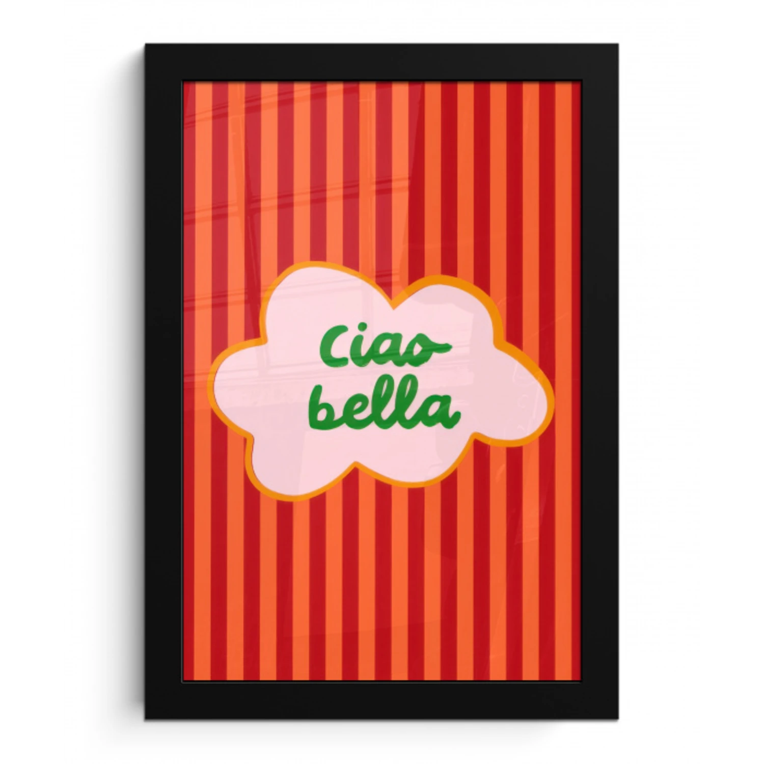 Ciao bella - Tekstwolk - Strepen - Oranje fotolijst zwart zonder passe partout klein -3d