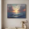 Meeuwen - Zonsondergang - Zee - Wolken Textielframe zwart klein -sfeer2