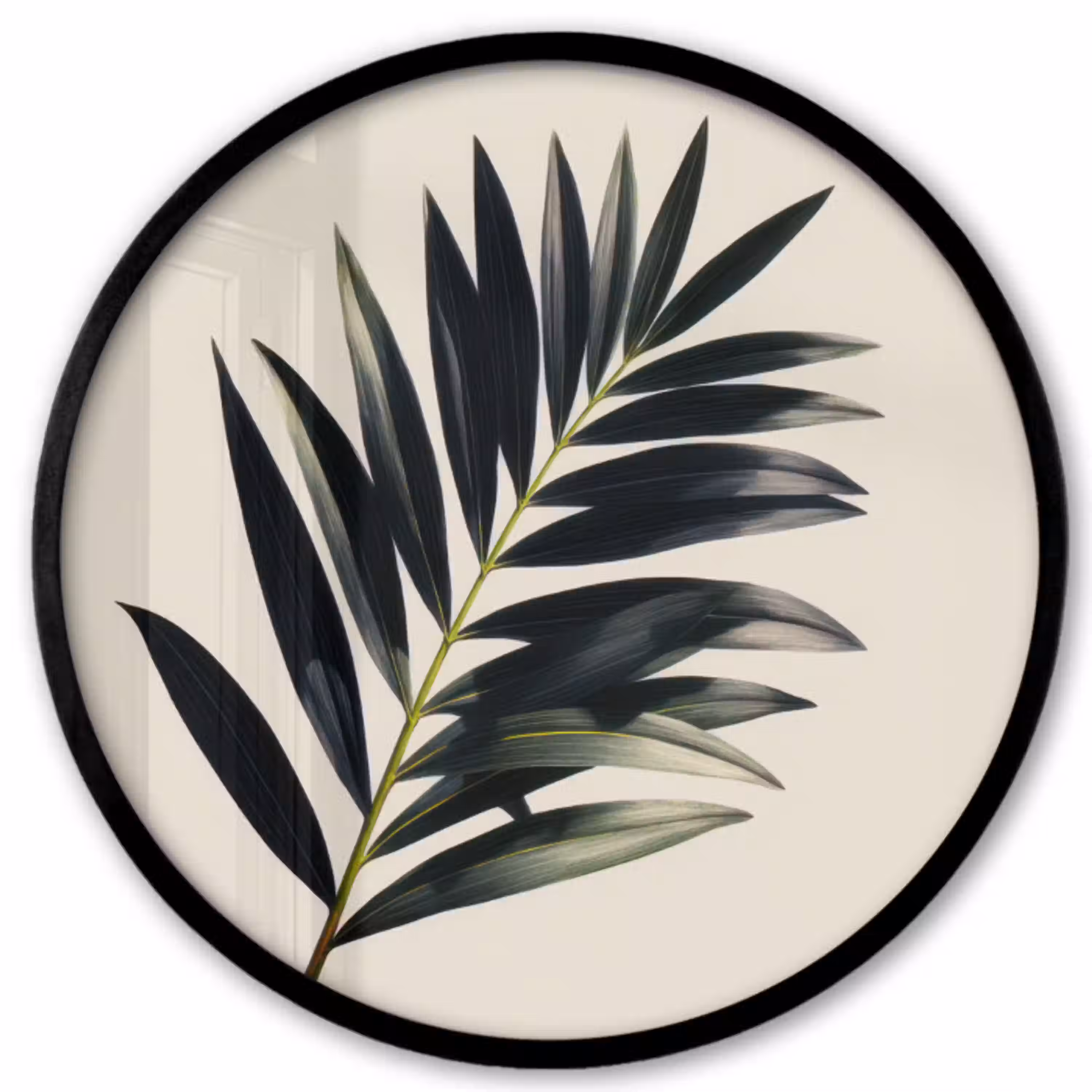 Palmblad - Subtiel - Groen - beige Fotolijst rond zonder passe partout klein -3d