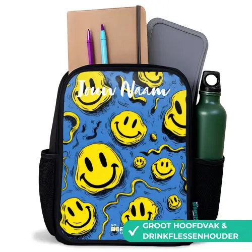 Smiley - Blauw - Geel Rugzak - Zwart middel -inhoud_NL