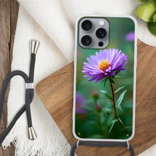Aster - Paars - Bloem - Blaadjes Hoesje iPhone 16 Pro Max met koord klein -sfeer4