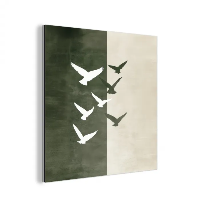 Japandi - Vogel - Groen aluminium wit klein -3d