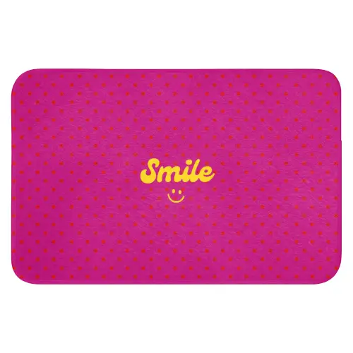 Smile - Stippen - Geel - Smiley - Roze Badmat klein -3d