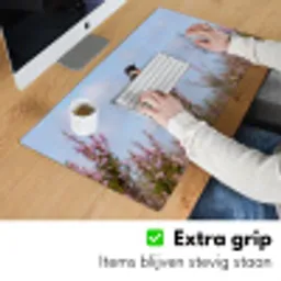 Roodborsttapuit - Heide - Paars - Natuur - Sfeervol Muismat XXL klein -sfeer3