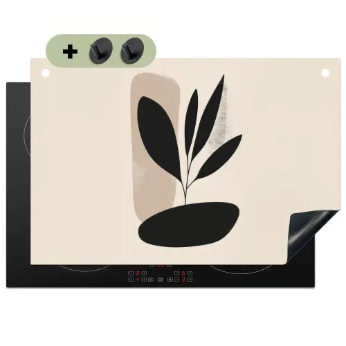 Plant - Beige - Japandi Inductie beschemer met haakjes klein -3d