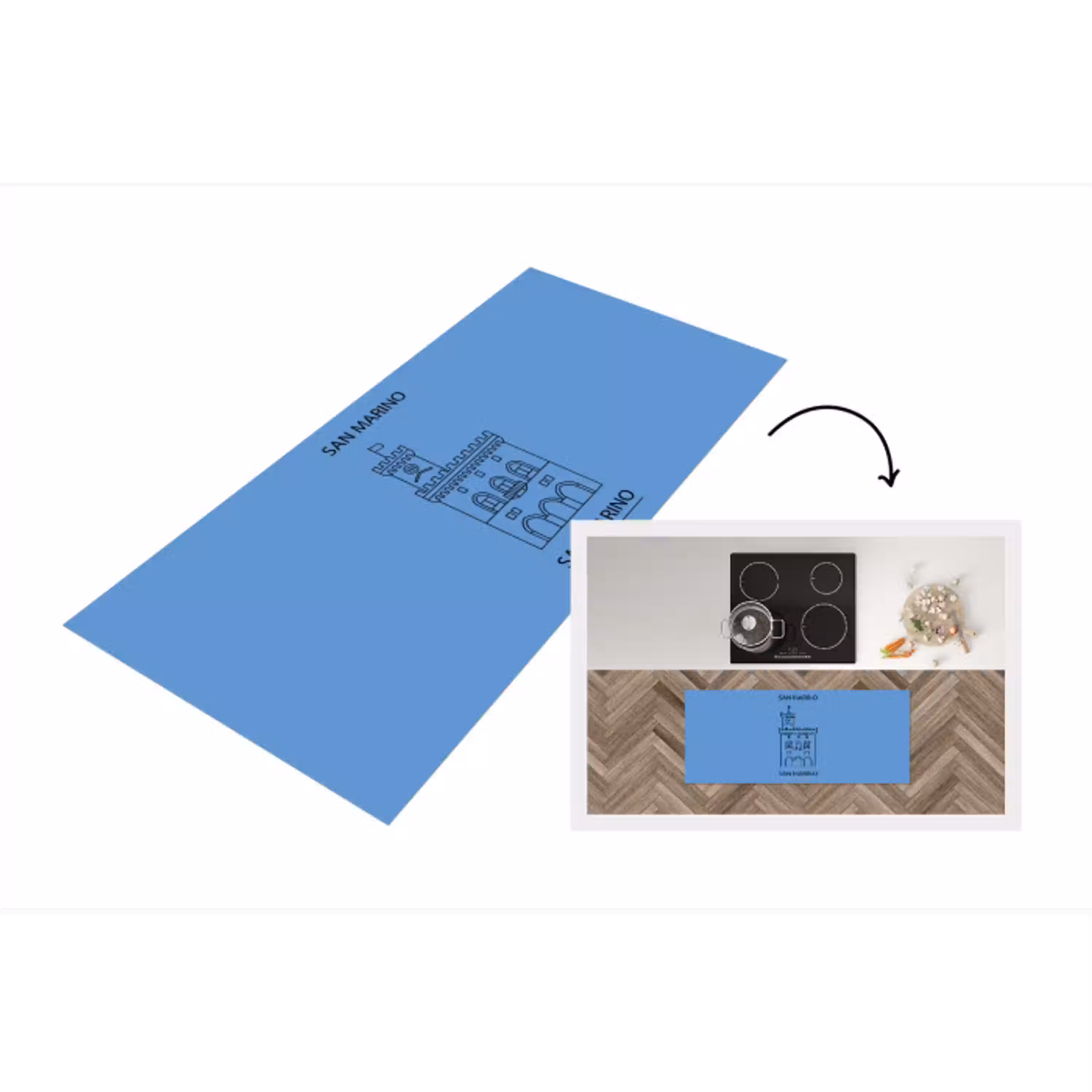 Gebouw - San Marino - Architectuur - Lijntekening - Blauw Keukenloper - keukenmat middel -3d