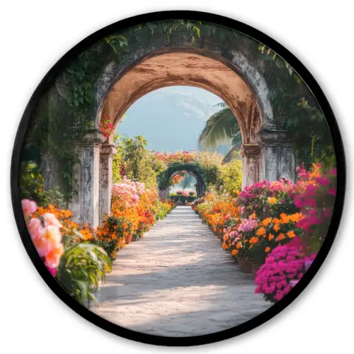 Doorkijk - Bloemen - Tropisch - Kleurrijk Fotolijst rond zonder passe partout klein -3d