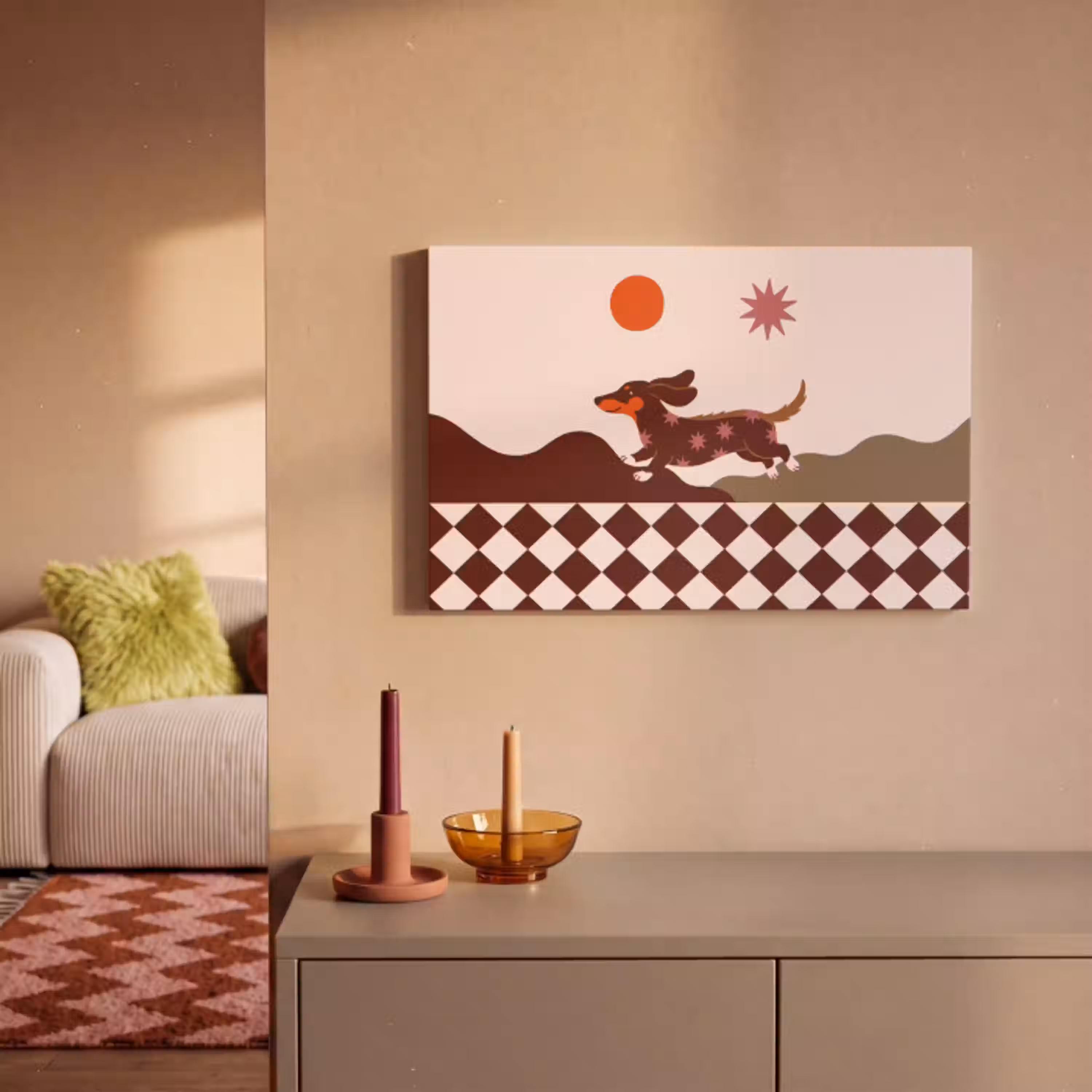 Hond - Abstract - Dieren - Modern - Bruin canvas 2cm klein -sfeer1