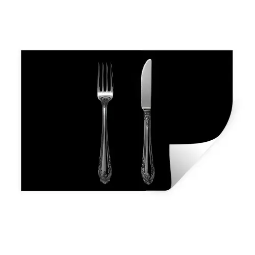 Vork - Mes - Zilver Muursticker klein -3d