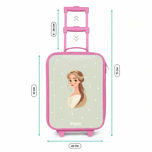 Prinses met tiara op groene stippenachtergrond Kinderkoffer - Roze klein -productfoto_formaten
