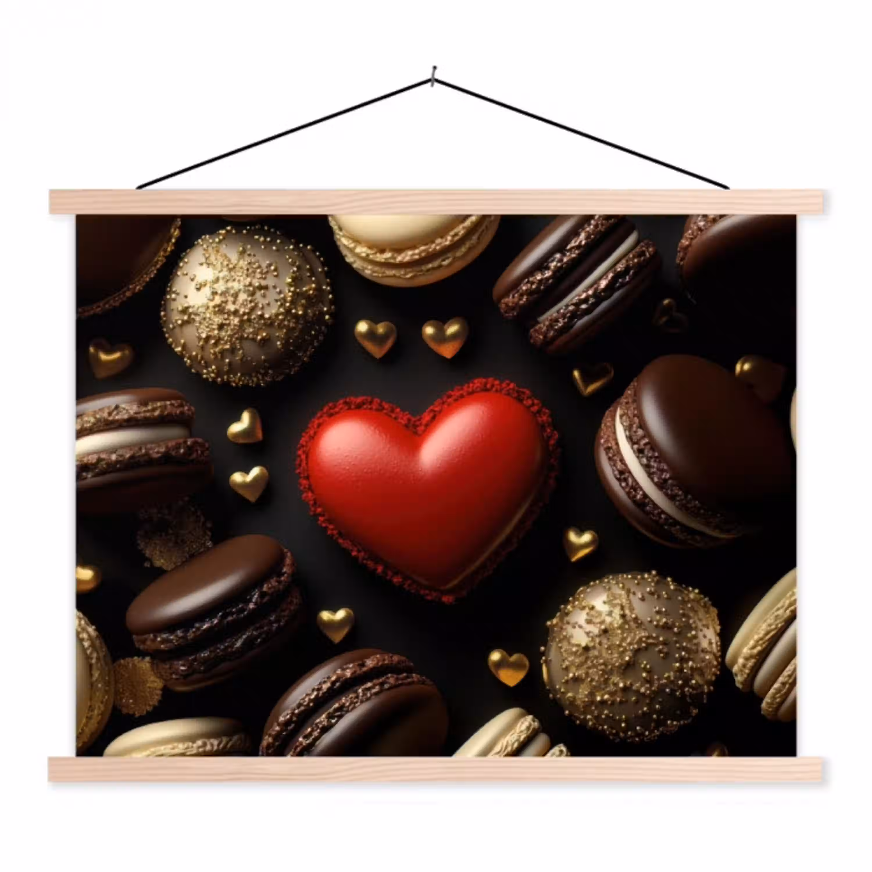Macarons - Rood - Hart textielposter latten blank klein -3d