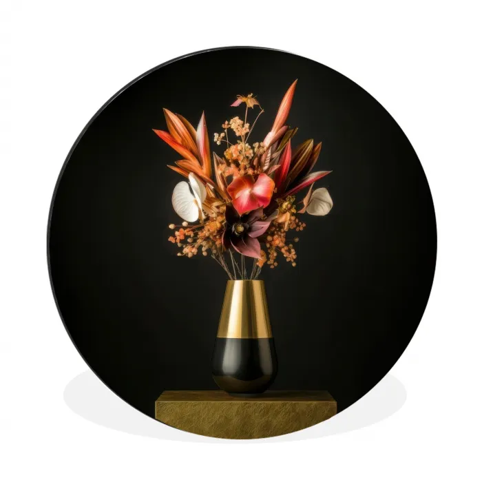 Exotisch - Boeket - Vaas - Goud Wandcirkel aluminium klein -3d