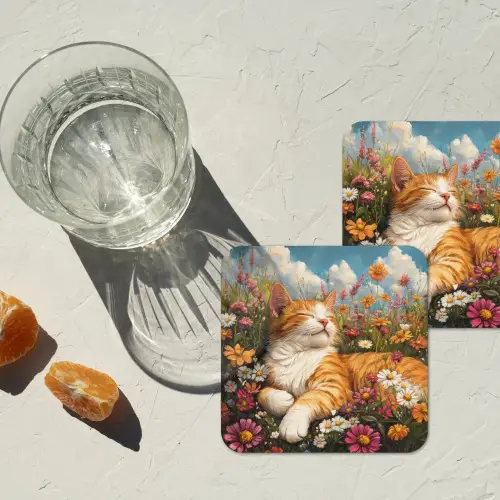 Kat - Bloemen - Ontspannen onderzetter kurk middel -sfeer4