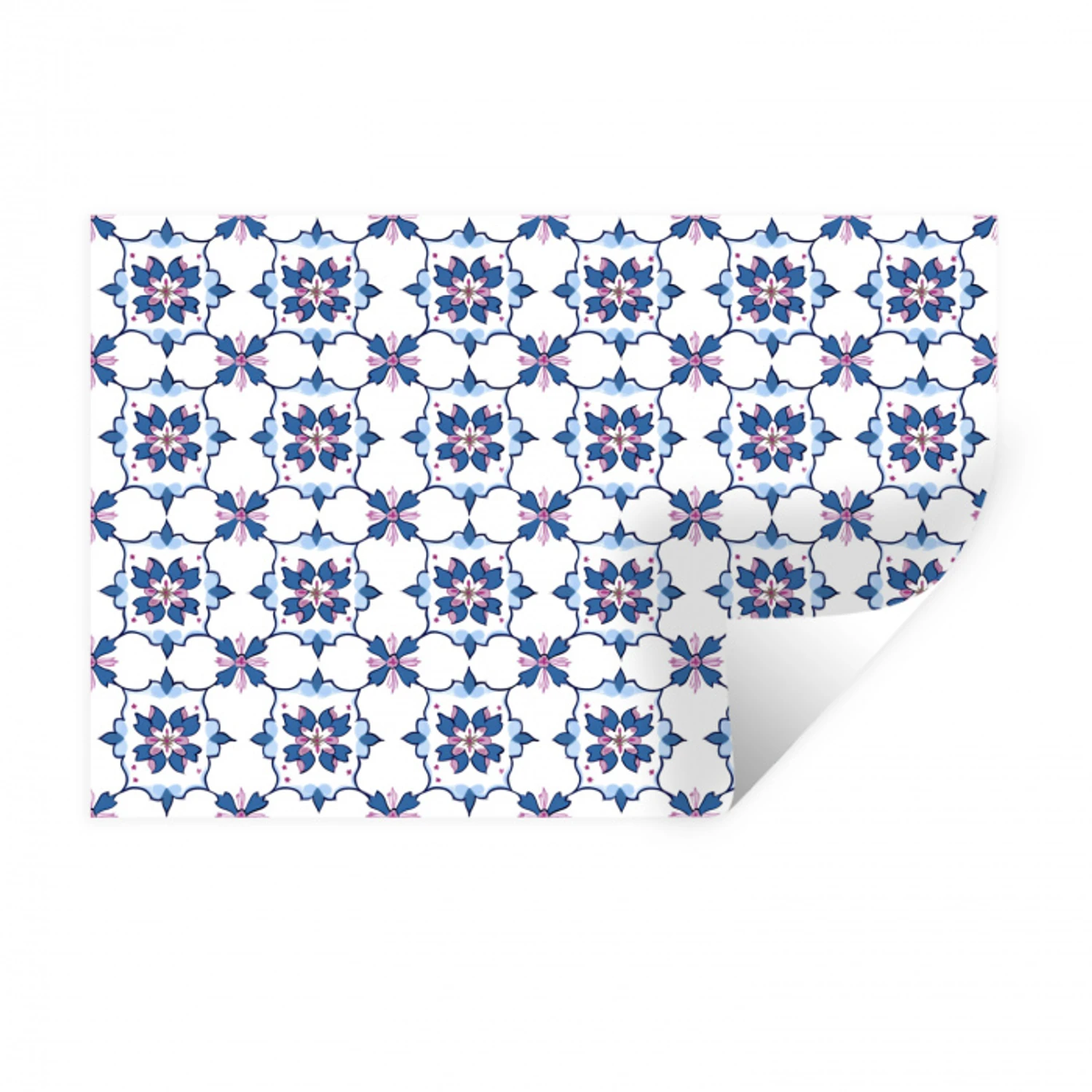 Modern - Patroon - Blauw - Roze Muursticker klein 286 -3d