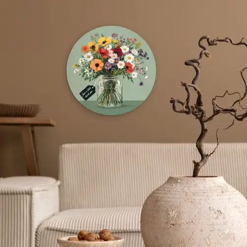 Bloemen - Vaas - Kaartje Wandcirkel kunststof plaat 5mm dik klein -sfeer1