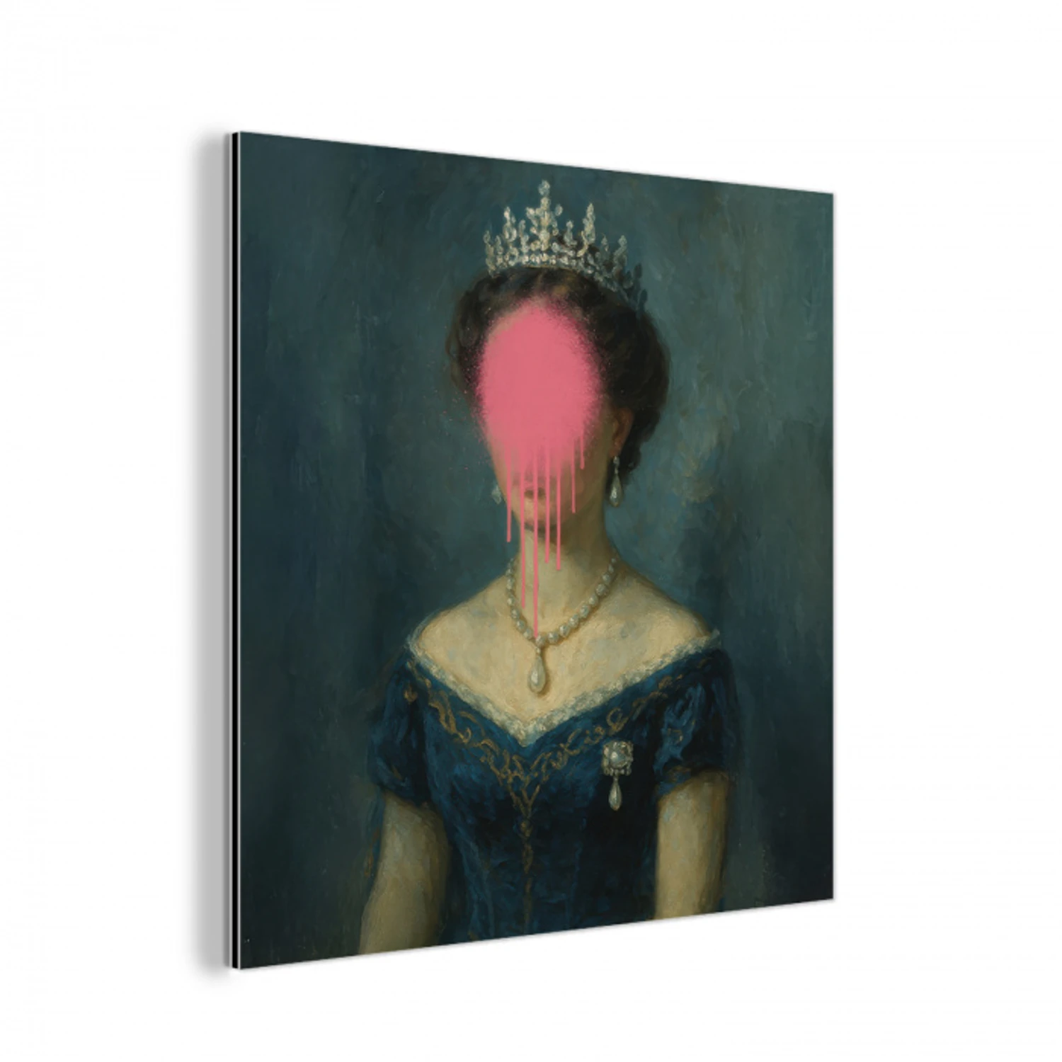 Kroon - Roze druipend verf - Portret aluminium wit klein -3d