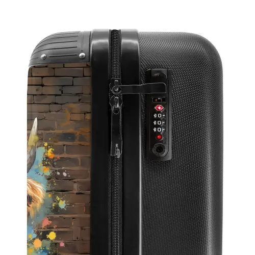 Graffiti schotse hooglander met bloemen NBS - Handbagage koffer - Unisex middel -slot